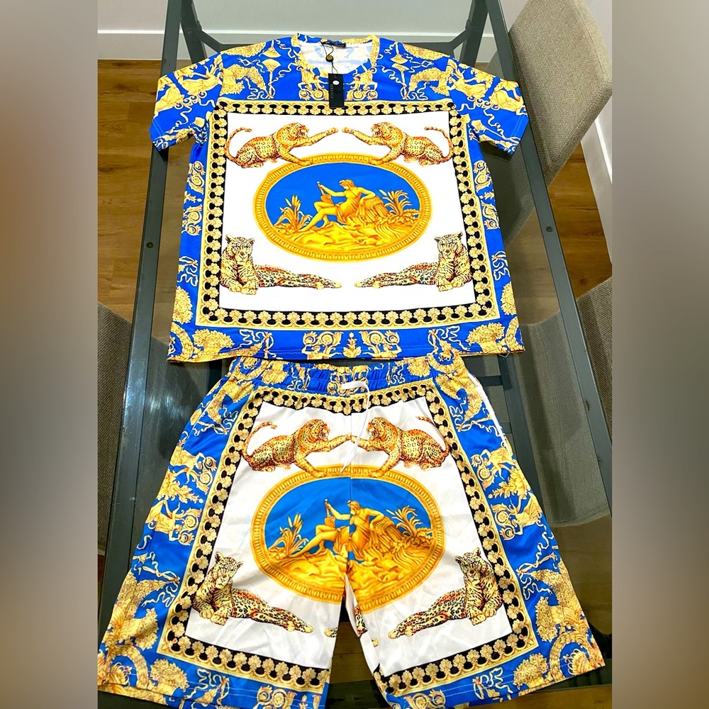 Shirt & Shorts Set - Royal & Leopard Print